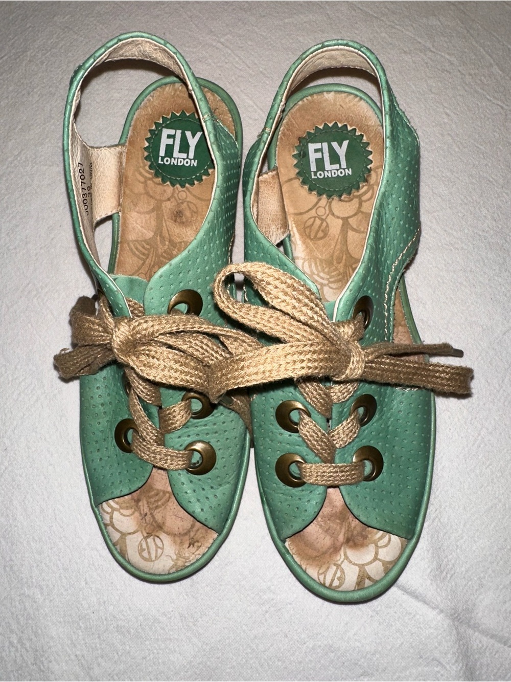 FLY London 8.5 (39)Mint Green Open-Toe Lace-Up Slingbacks